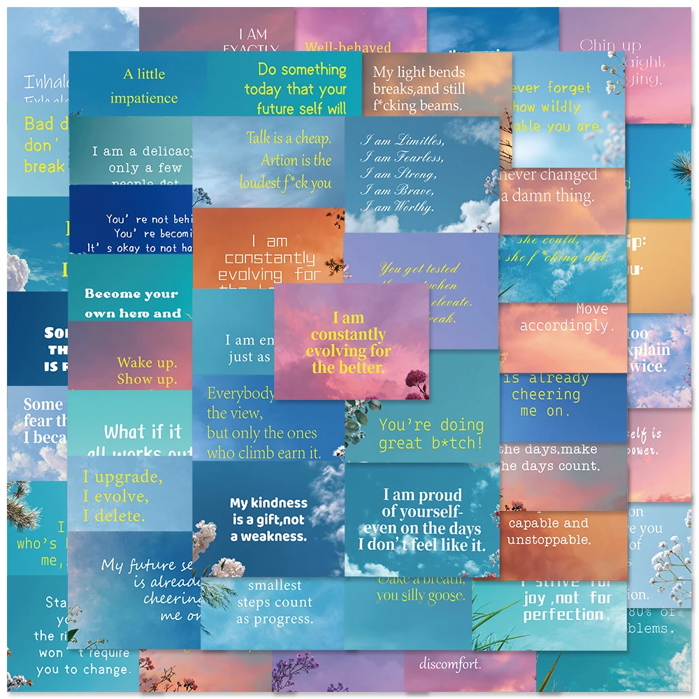 50pcs Positive Quotes Sticker Waterproof Vinyl Decal Inspirational Motivational Phrases Sticker for Laptop Phone Case Scrapbook
50pcs Positive Quotes Sticker Waterproof Vinyl Decal Inspirational Motivational Phrases Sticker for Laptop Phone Case Scrapbook