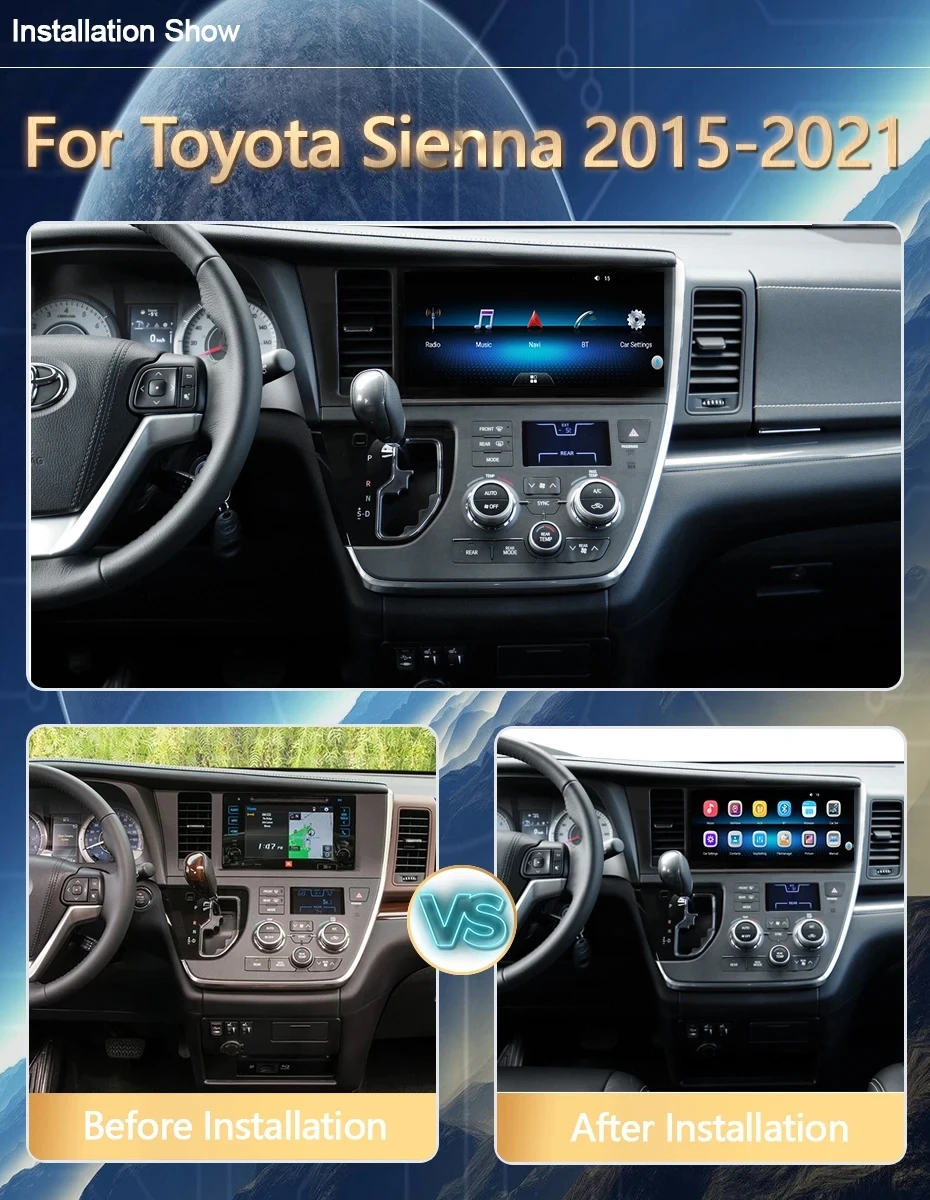 12.3" Android Auto Car Radio Stereo For Toyota Sienna 2015-2018 Android 14 Screen Radio GPS Navigation Auto Head Unit Car Player
12.3" Android Auto Car Radio Stereo For Toyota Sienna 2015-2018 Android 14 Screen Radio GPS Navigation Auto Head Unit Car Player