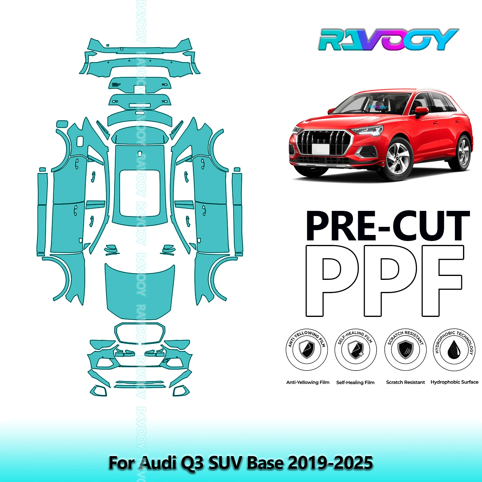 Full Vehicle Clear Bra Precut PPF Paint Protection Film For Audi Q3 SUV Base 2019-2025
Full Vehicle Clear Bra Precut PPF Paint Protection Film For Audi Q3 SUV Base 2019-2025