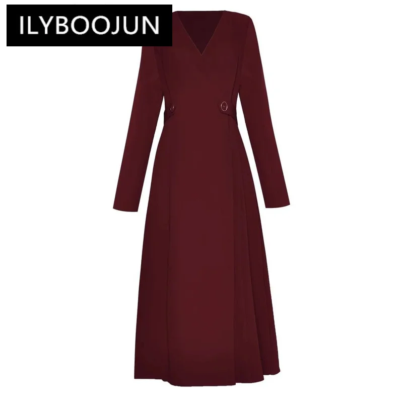 ILYBOOJUN Fashion Designer Autumn Dress Women V-Neck Long Sleeve Temperament Office Lady Solid Color Midi Dresses
ILYBOOJUN Fashion Designer Autumn Dress Women V-Neck Long Sleeve Temperament Office Lady Solid Color Midi Dresses