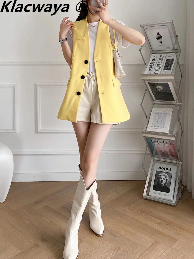 Klacwaya Women Vest Jacket Sleeveless Blazer Women Casual Yellow Women Vests Suit Waistcoat
Klacwaya Women Vest Jacket Sleeveless Blazer Women Casual Yellow Women Vests Suit Waistcoat