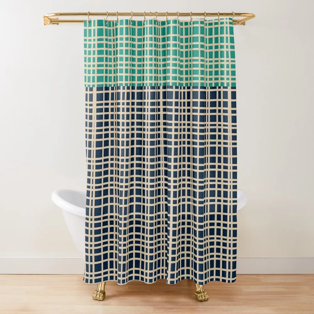 Mid Century Modern Woven Color Block Pattern in Mid Mod Navy Blue, Turquoise Teal, and Beige Shower Curtain
Mid Century Modern Woven Color Block Pattern in Mid Mod Navy Blue, Turquoise Teal, and Beige Shower Curtain