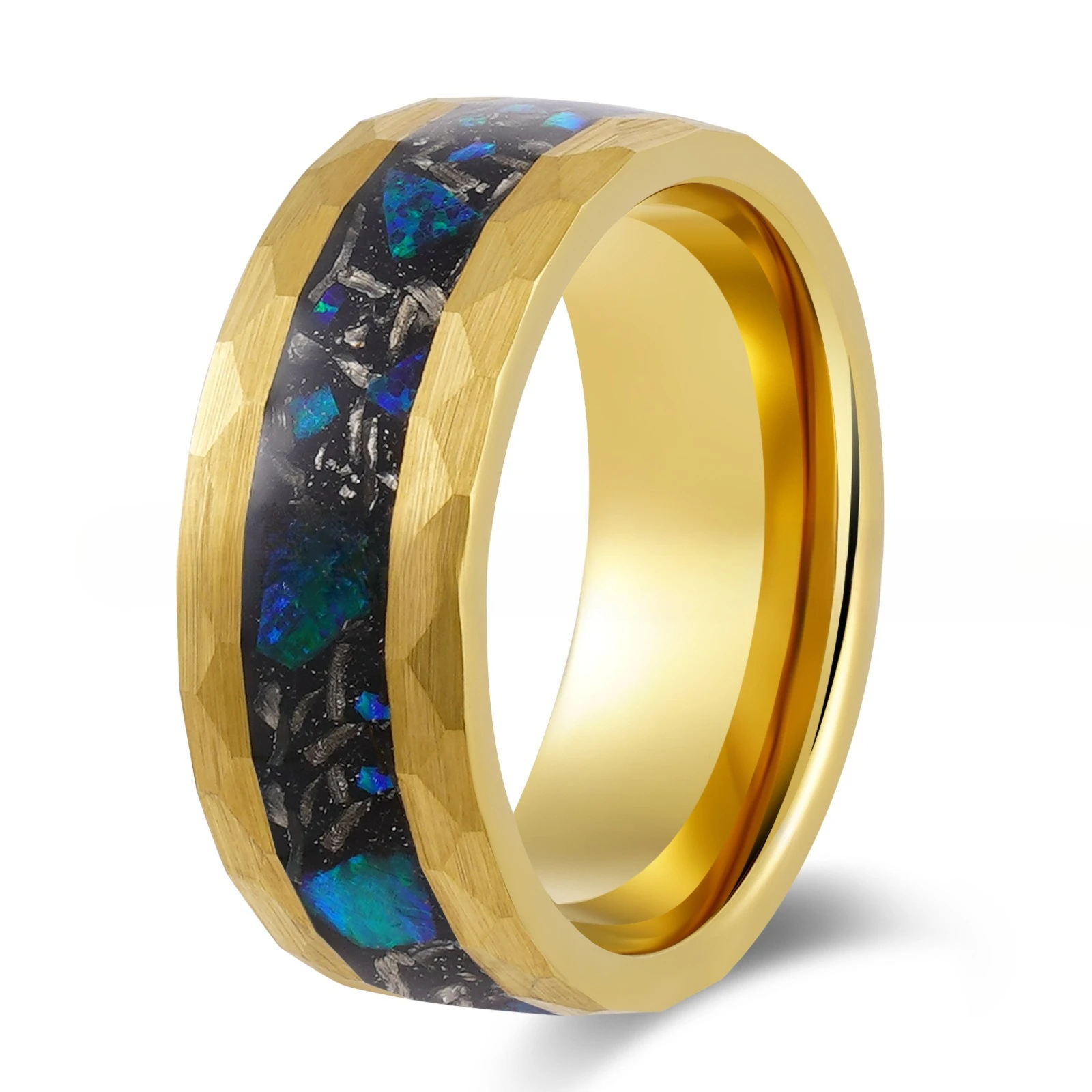 New 18K Gold Hammer Tungsten Steel Men's Ring 8mm Slot with Blue-Green Opal Meteorite Jewelry Gift
New 18K Gold Hammer Tungsten Steel Men's Ring 8mm Slot with Blue-Green Opal Meteorite Jewelry Gift