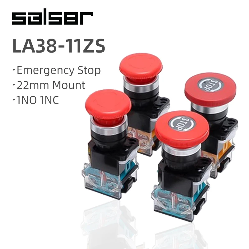 22mm Mount LA38-11ZS Emergency Stop 10A 380V Self-Locking Head Power Control Mushroom Push Button Switch 1NO 1NC
22mm Mount LA38-11ZS Emergency Stop 10A 380V Self-Locking Head Power Control Mushroom Push Button Switch 1NO 1NC