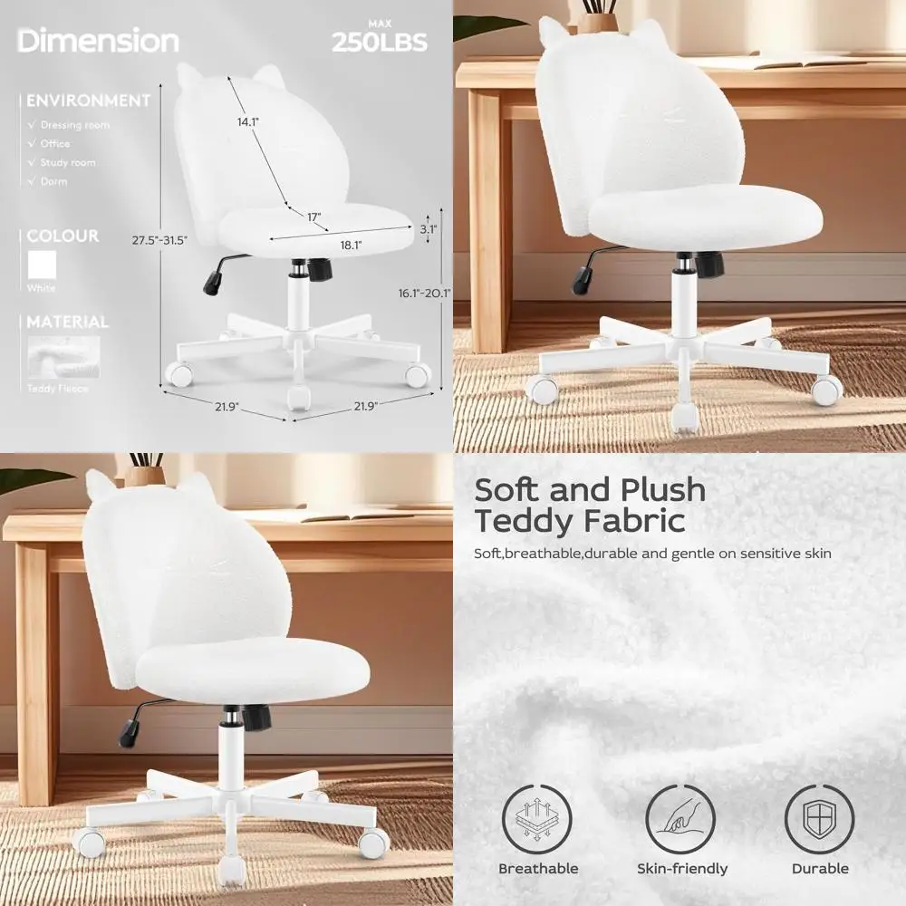 Cute Cat-Back Swivel Chair with Adjustable Height for Home Office, Kids' Room, and Bedroom in White
Cute Cat-Back Swivel Chair with Adjustable Height for Home Office, Kids' Room, and Bedroom in White