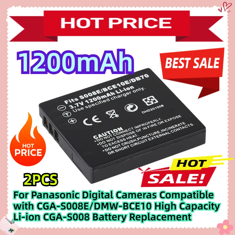 For Panasonic Digital Cameras Compatible with CGA-S008E/DMW-BCE10 High Capacity Li-ion 1200mAh CGA-S008 Battery Replacement
For Panasonic Digital Cameras Compatible with CGA-S008E/DMW-BCE10 High Capacity Li-ion 1200mAh CGA-S008 Battery Replacement