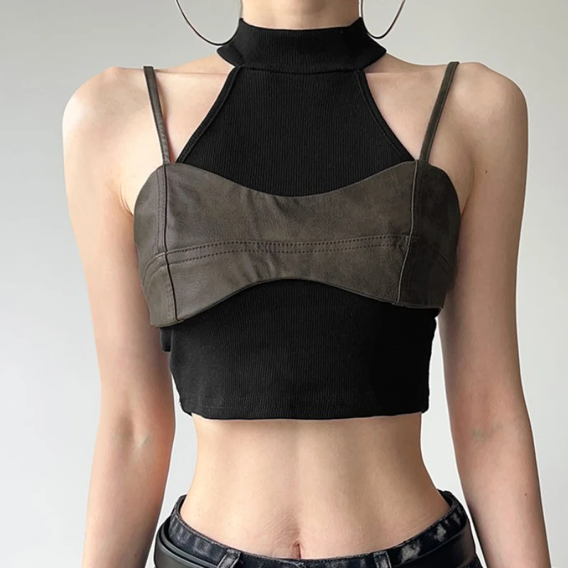 Euramerican Punk O Neck Knitter Camisole Spliced Leater Tank Top Fake Two Piece Y2k High Street All Match Tees Women Clothes
Euramerican Punk O Neck Knitter Camisole Spliced Leater Tank Top Fake Two Piece Y2k High Street All Match Tees Women Clothes
