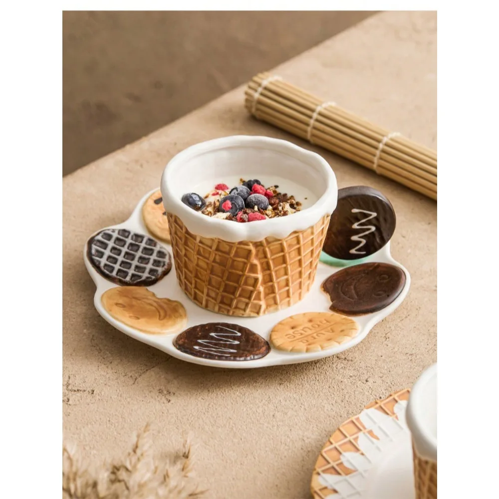 Cute Waffle Cone Ceramic Mug With Cookie Saucer, Breakfast Coffee & Milk Cup
Cute Waffle Cone Ceramic Mug With Cookie Saucer, Breakfast Coffee & Milk Cup