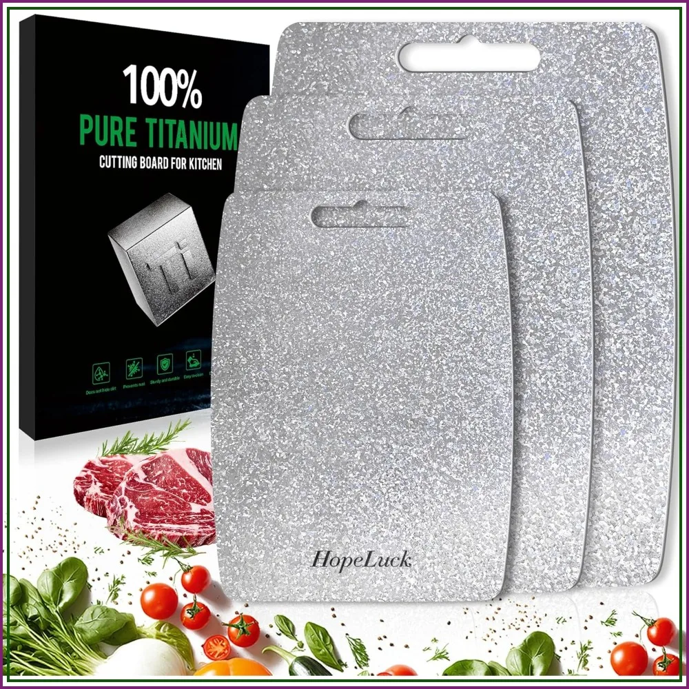3-Pack Pure Titanium Cutting Boards, Double-Sided, Lightweight, 16"+13"+9"
3-Pack Pure Titanium Cutting Boards, Double-Sided, Lightweight, 16"+13"+9"