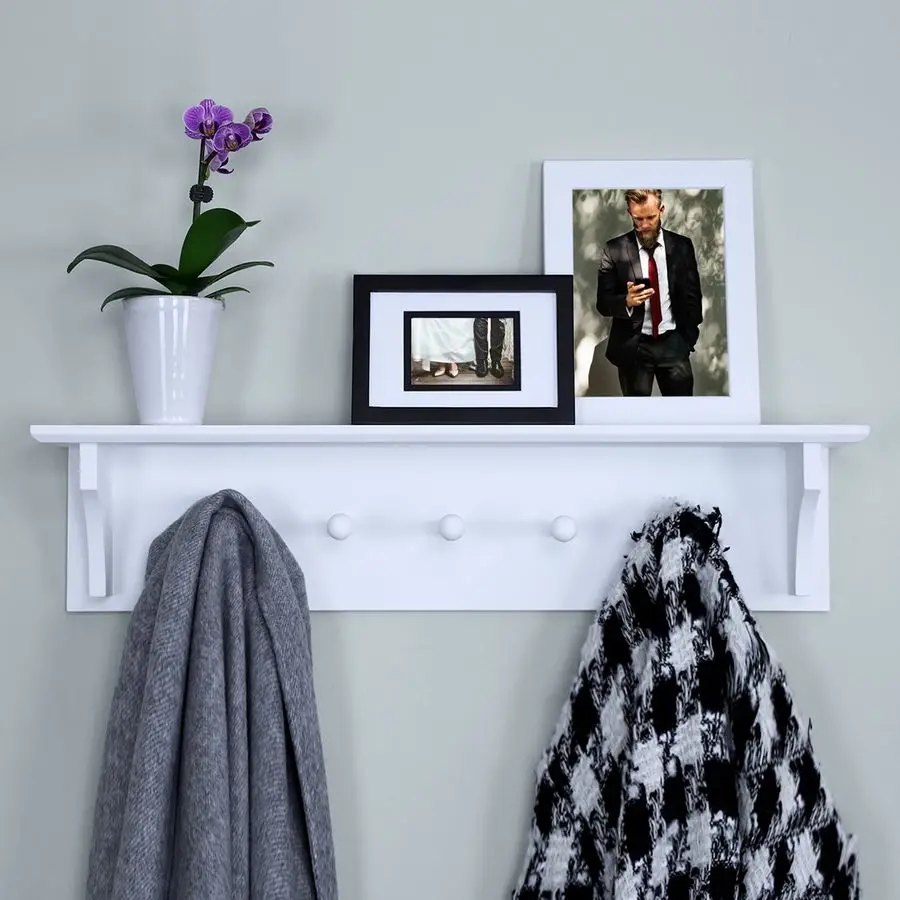 Floating Coat and Hat Wall Shelf Rack, 5 Pegs Hook, 24, White
Floating Coat and Hat Wall Shelf Rack, 5 Pegs Hook, 24, White