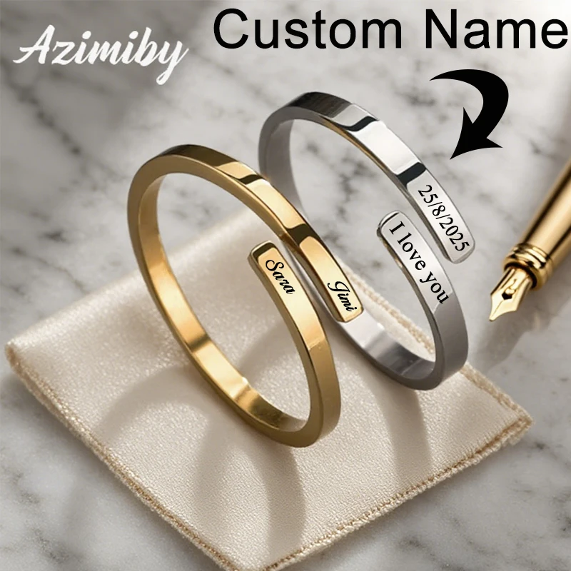 Azimiby Simple Smooth Glossy Ring For Men Women Stainless Steel Customized Couple Name Rings Trendy Jewelry Party Gift Wholesale 
Azimiby Simple Smooth Glossy Ring For Men Women Stainless Steel Customized Couple Name Rings Trendy Jewelry Party Gift Wholesale