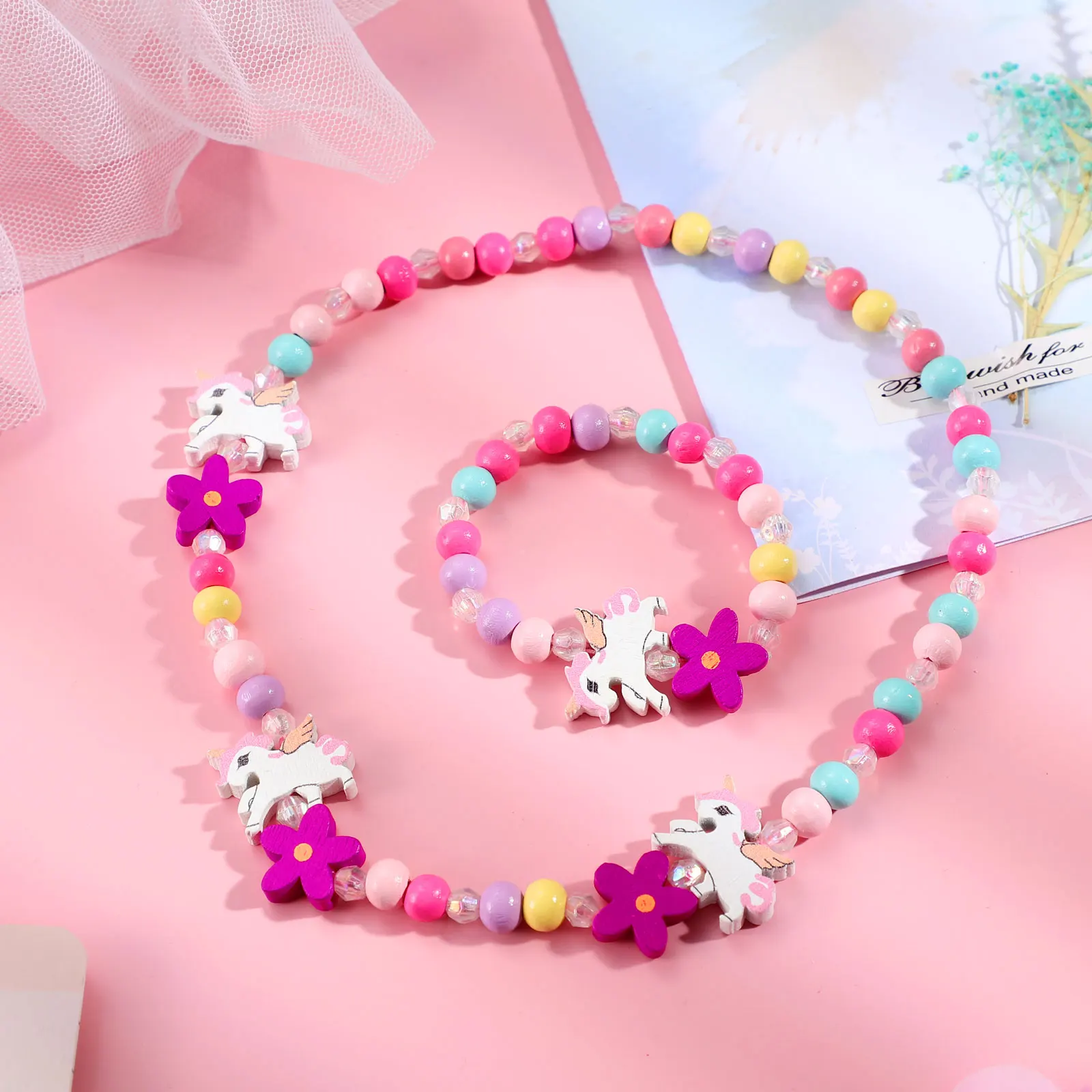 Wooden Beaded Bracelet Necklace Set Kids Girls Unicorn Jewelry Multi Colored DIY Toy Accessories Christmas Dress Up Photography
Wooden Beaded Bracelet Necklace Set Kids Girls Unicorn Jewelry Multi Colored DIY Toy Accessories Christmas Dress Up Photography