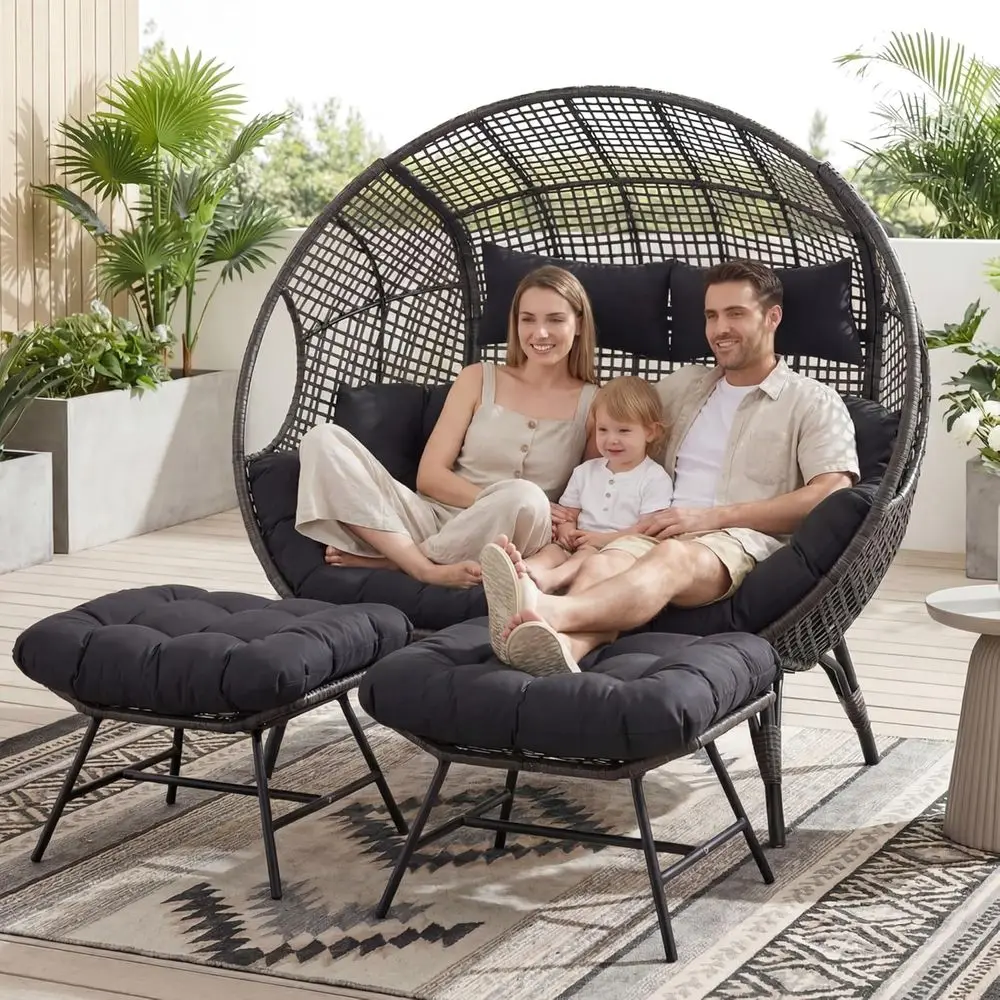 2 Person Oversized Wicker Rattan Lounge Chair with Ottomans, Indoor-Outdoor Boho Egg Basket Chairs in Gray
2 Person Oversized Wicker Rattan Lounge Chair with Ottomans, Indoor-Outdoor Boho Egg Basket Chairs in Gray