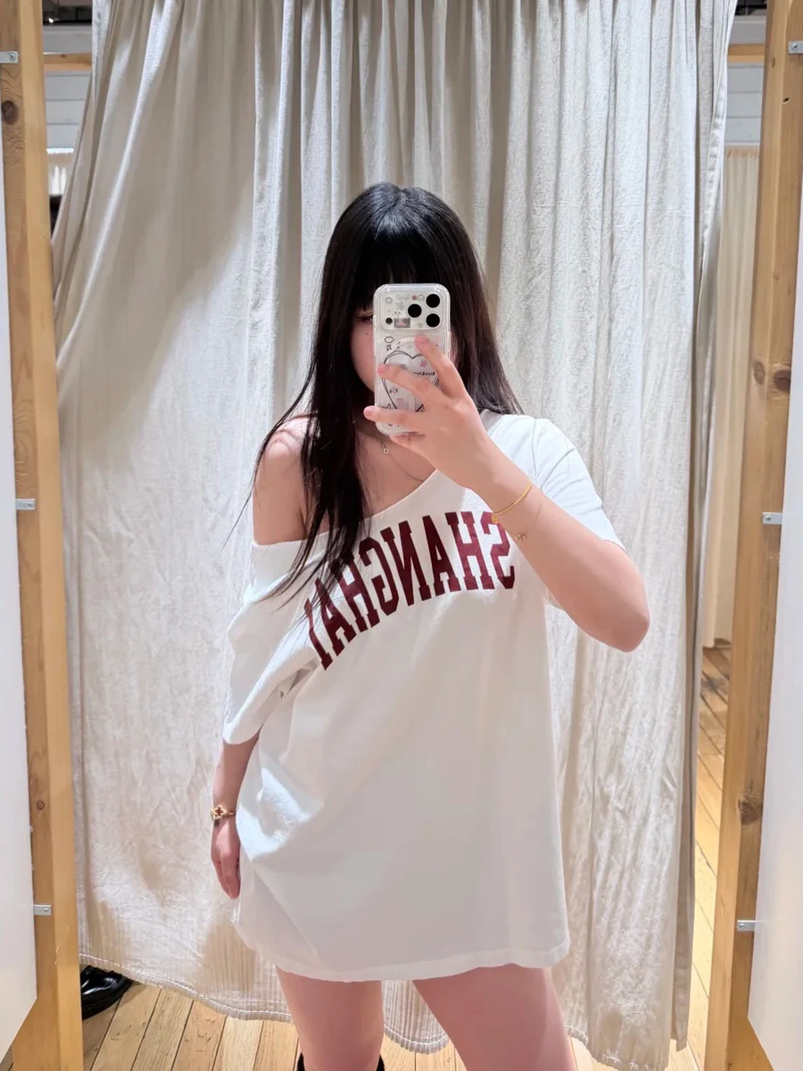 New Letter Print Slash Neck T-shirts Women Summer Casual Simple Loose Cotton Short Sleeve Tees Sweet Chic Preppy Style Tops Y2K
New Letter Print Slash Neck T-shirts Women Summer Casual Simple Loose Cotton Short Sleeve Tees Sweet Chic Preppy Style Tops Y2K