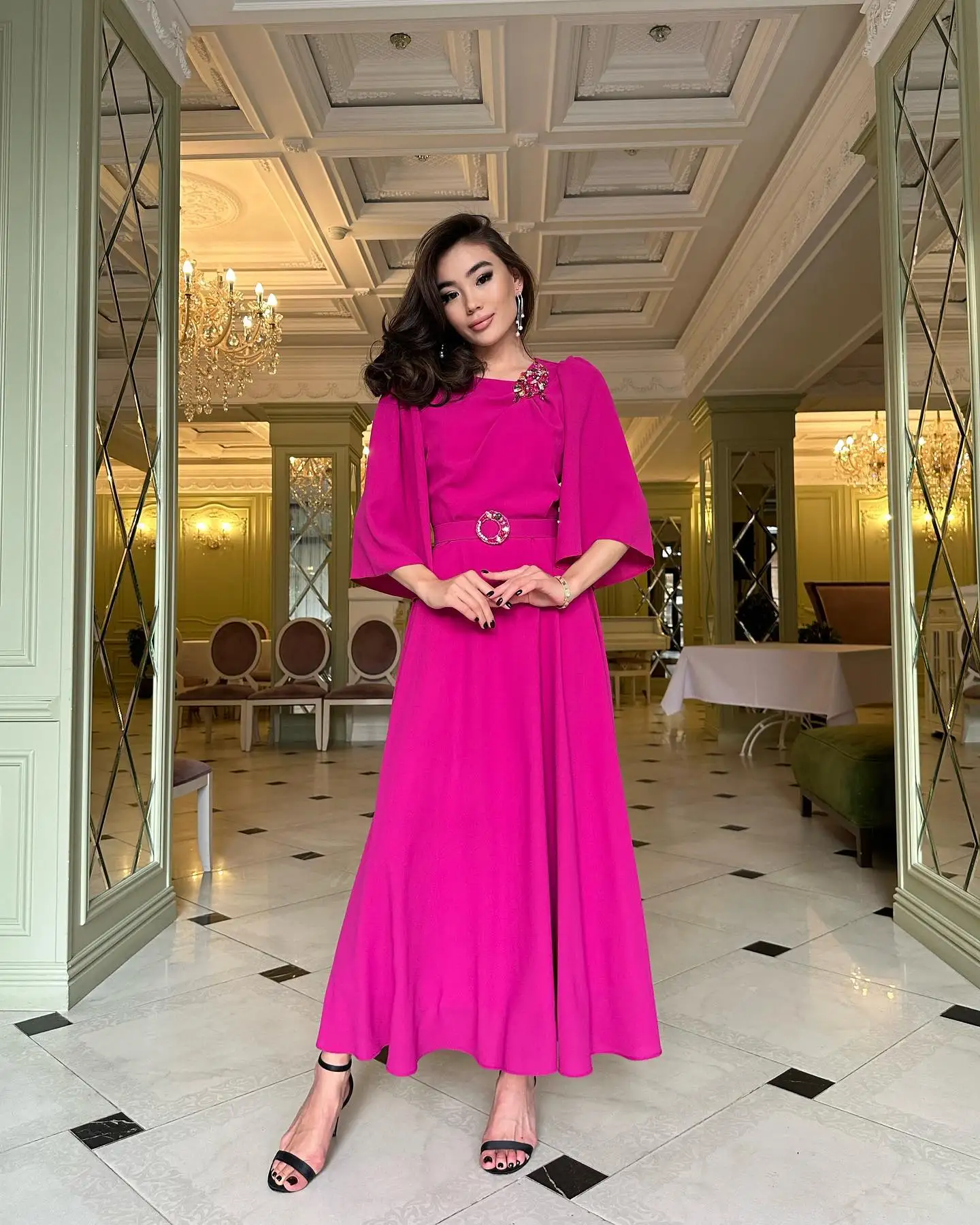 Customized High Quality Jersey Sequined Belt Evening Dresses Modern 3/4 Sleeves Prom Dress Custom Size Special Occasion Gowns
Customized High Quality Jersey Sequined Belt Evening Dresses Modern 3/4 Sleeves Prom Dress Custom Size Special Occasion Gowns