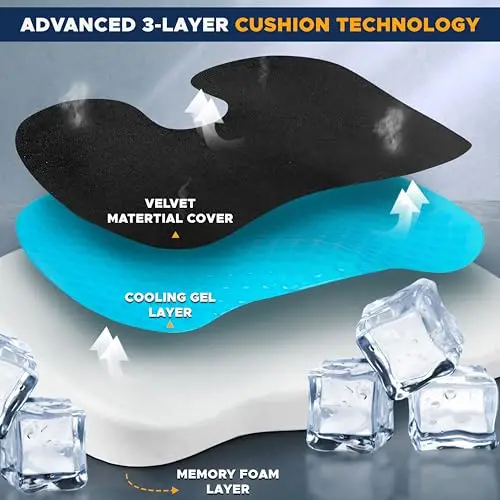 2-Pack Advanced 3-Layer Gel Memory Foam Seat Cushion With Velvet Cover For Coccyx Comfort – Office, Gaming, Car Use
2-Pack Advanced 3-Layer Gel Memory Foam Seat Cushion With Velvet Cover For Coccyx Comfort – Office, Gaming, Car Use