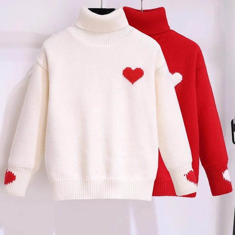 Girls' High Neck Velvet Winter Collection Children's Love Knitted Top Girls' Winter Thick Base Knitted Sweater
Girls' High Neck Velvet Winter Collection Children's Love Knitted Top Girls' Winter Thick Base Knitted Sweater