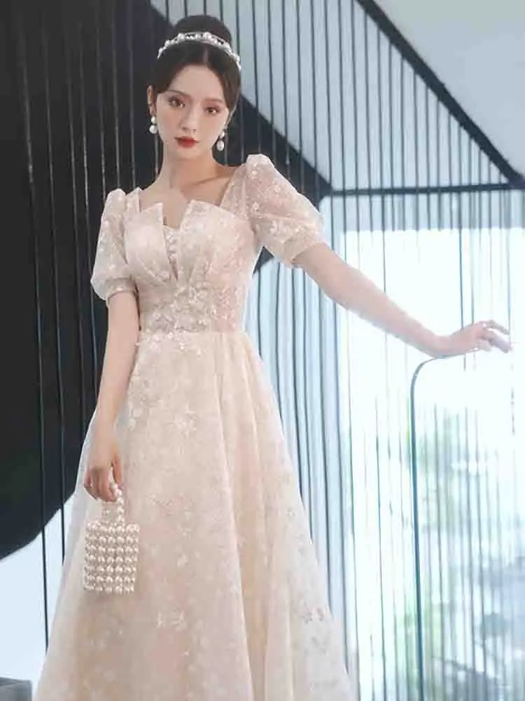 French Evening Dress Elegant Square Collar Short Sleeve Embroidery Bandage A-line Women Formal Vestidos Banquet Gown
French Evening Dress Elegant Square Collar Short Sleeve Embroidery Bandage A-line Women Formal Vestidos Banquet Gown