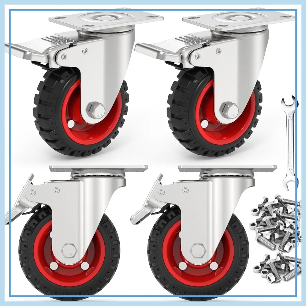 5" Swivel Caster Wheels with Dual Locking, Heavy Duty 350Lbs, Rubber Tire, 4-Pack for Workbench Cart Trolley
5" Swivel Caster Wheels with Dual Locking, Heavy Duty 350Lbs, Rubber Tire, 4-Pack for Workbench Cart Trolley