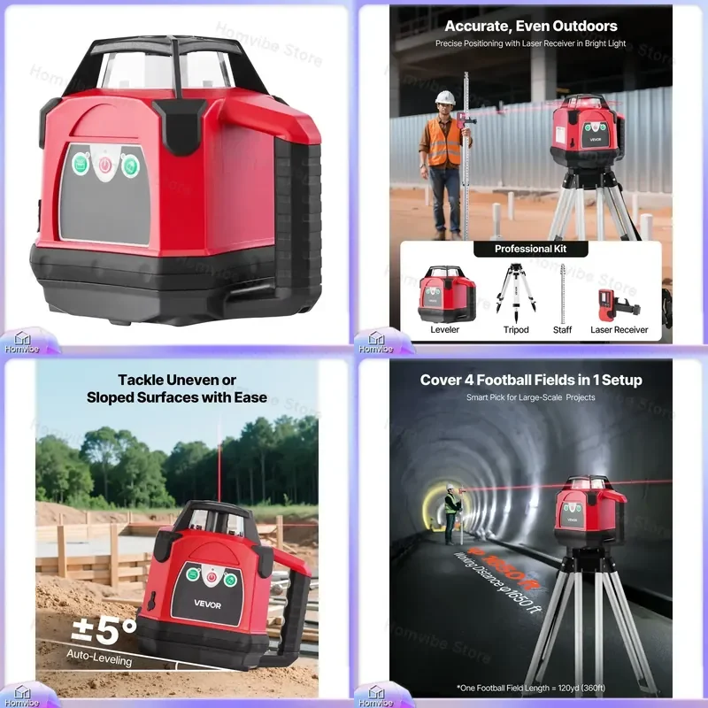 360 Degree Self Leveling Rotary Laser Level Kit 1650 Ft Range with Heavy Duty Tripod Remote Control Red Beam for Construction
360 Degree Self Leveling Rotary Laser Level Kit 1650 Ft Range with Heavy Duty Tripod Remote Control Red Beam for Construction