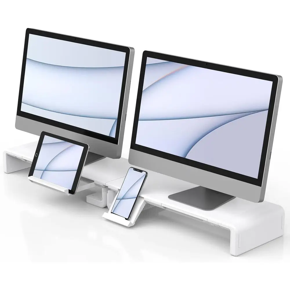 Height-Adjustable Desk Stand with Storage and Tablet Holder for Monitors, Computers, Laptops (White, 2-Pack)
Height-Adjustable Desk Stand with Storage and Tablet Holder for Monitors, Computers, Laptops (White, 2-Pack)
