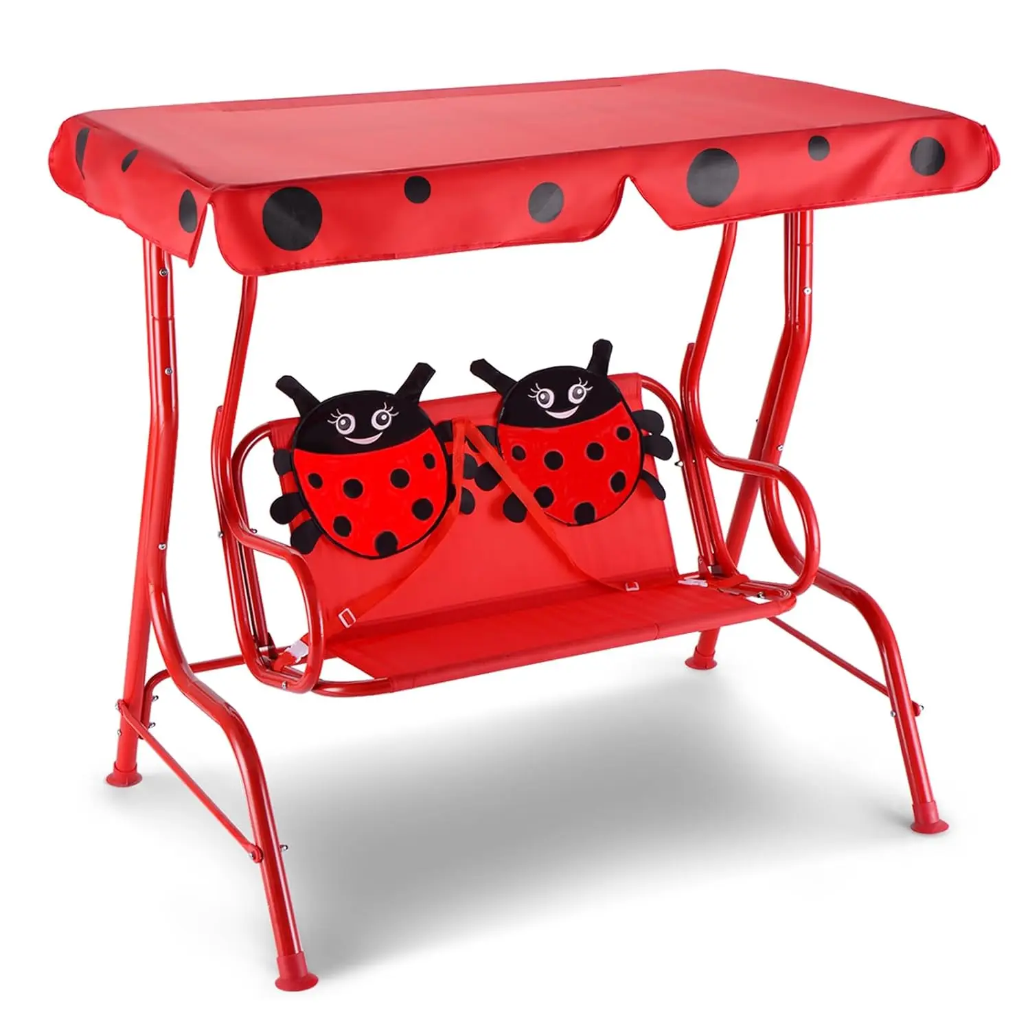 Kids 2-Seat Outdoor Porch Swing w/ Adjustable Canopy, Safety Belt & Metal Frame for Backyard Garden Poolside, Customized
Kids 2-Seat Outdoor Porch Swing w/ Adjustable Canopy, Safety Belt & Metal Frame for Backyard Garden Poolside, Customized
