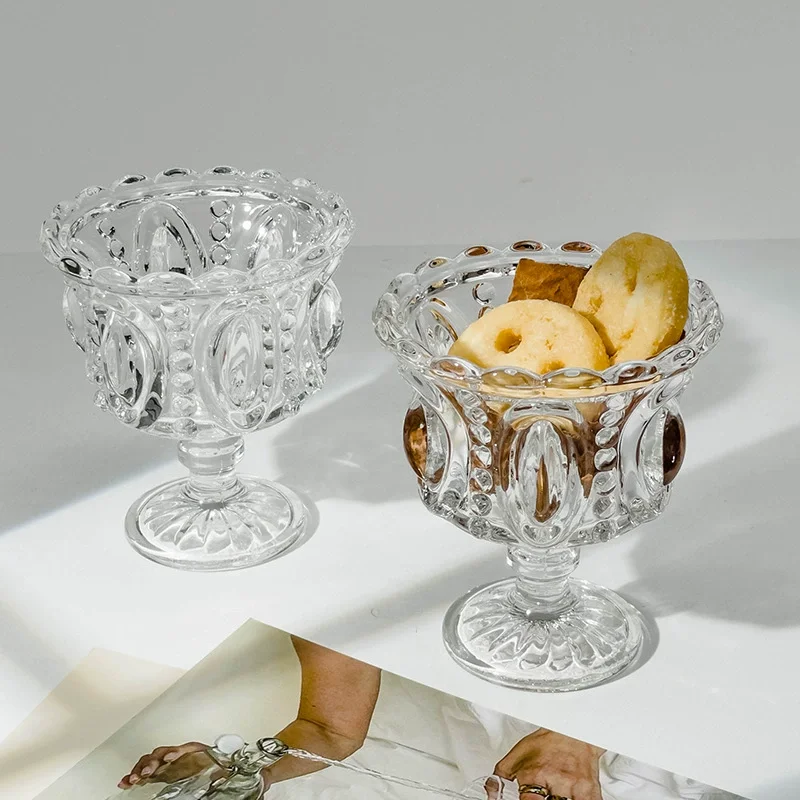 Elegant Tall Glass Dessert Cups with Embossed Design for Ice Cream Sorbet Bird Nest Nordic European Style
Elegant Tall Glass Dessert Cups with Embossed Design for Ice Cream Sorbet Bird Nest Nordic European Style