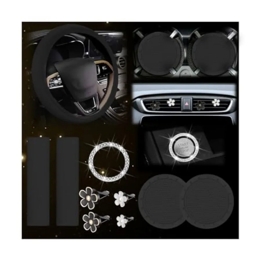 10PCS Car Accessories Set, Vehicle Steering Wheel Cover Seatbelt Protector Cup Holder Coaster Push Start Button Cover Flower Au
10PCS Car Accessories Set, Vehicle Steering Wheel Cover Seatbelt Protector Cup Holder Coaster Push Start Button Cover Flower Au