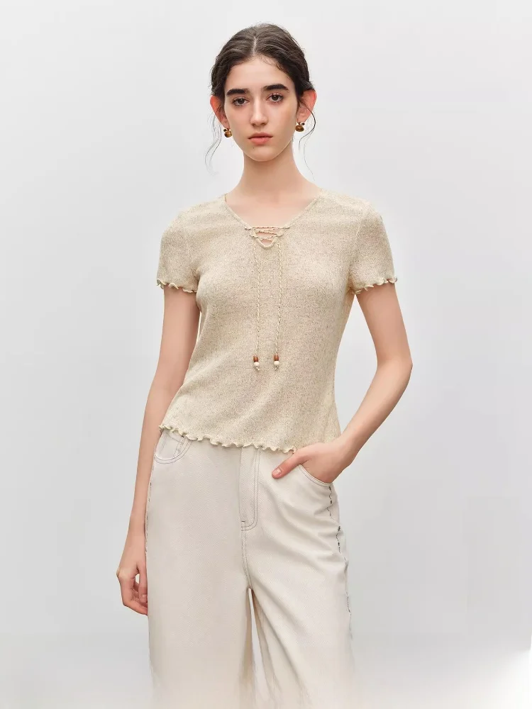 Женская трикотажная футболка Slim Fit с коротким рукавом, V-образным вырезом, бисером и поясом, летний повседневный топ для города и путешествий
Женская трикотажная футболка Slim Fit с коротким рукавом, V-образным вырезом, бисером и поясом, летний повседневный топ для города и путешествий