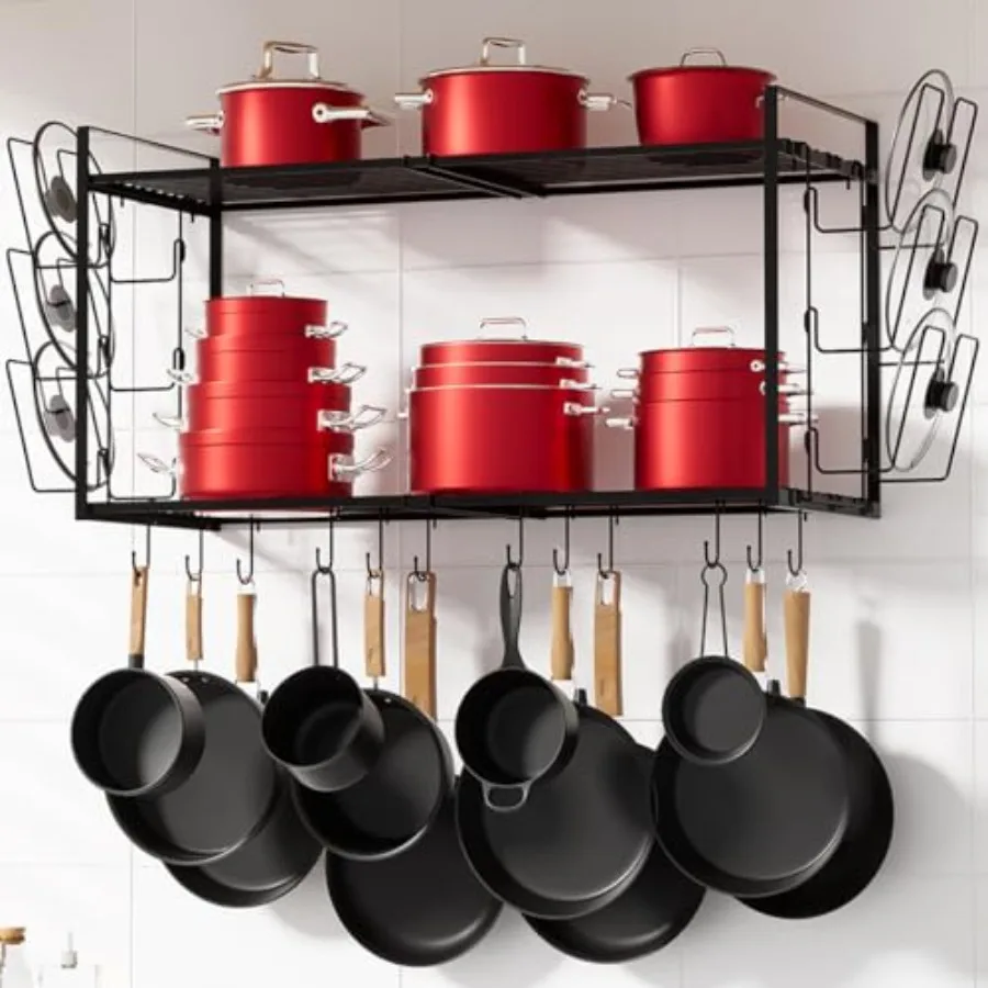31 Inch Pot Rack Wall Mounted, 2-Tier Hanging Pots and Pans Organizer Expandable Heavy Duty Kitchen Shelves with 6 Pot Lid Hold
31 Inch Pot Rack Wall Mounted, 2-Tier Hanging Pots and Pans Organizer Expandable Heavy Duty Kitchen Shelves with 6 Pot Lid Hold