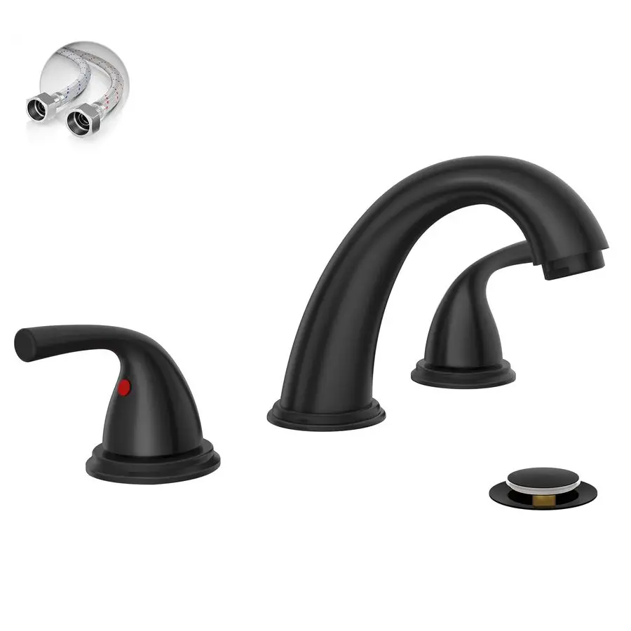 8 Inch 3 Hole Matte Black Widespread Bathroom Faucet, Low Arc Basin Sink Faucet, with Metal Popup Drain with Overflow and Water
8 Inch 3 Hole Matte Black Widespread Bathroom Faucet, Low Arc Basin Sink Faucet, with Metal Popup Drain with Overflow and Water