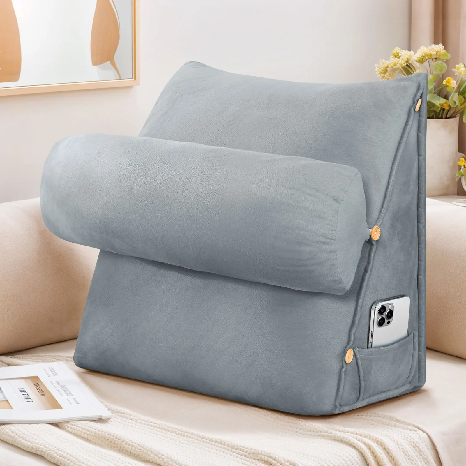 Back Support Pillow with Neck Pillow, Back Cushion Bed Sofa with Removable Neck Roll and Side Pocket, Wedge Support Cushion
Back Support Pillow with Neck Pillow, Back Cushion Bed Sofa with Removable Neck Roll and Side Pocket, Wedge Support Cushion