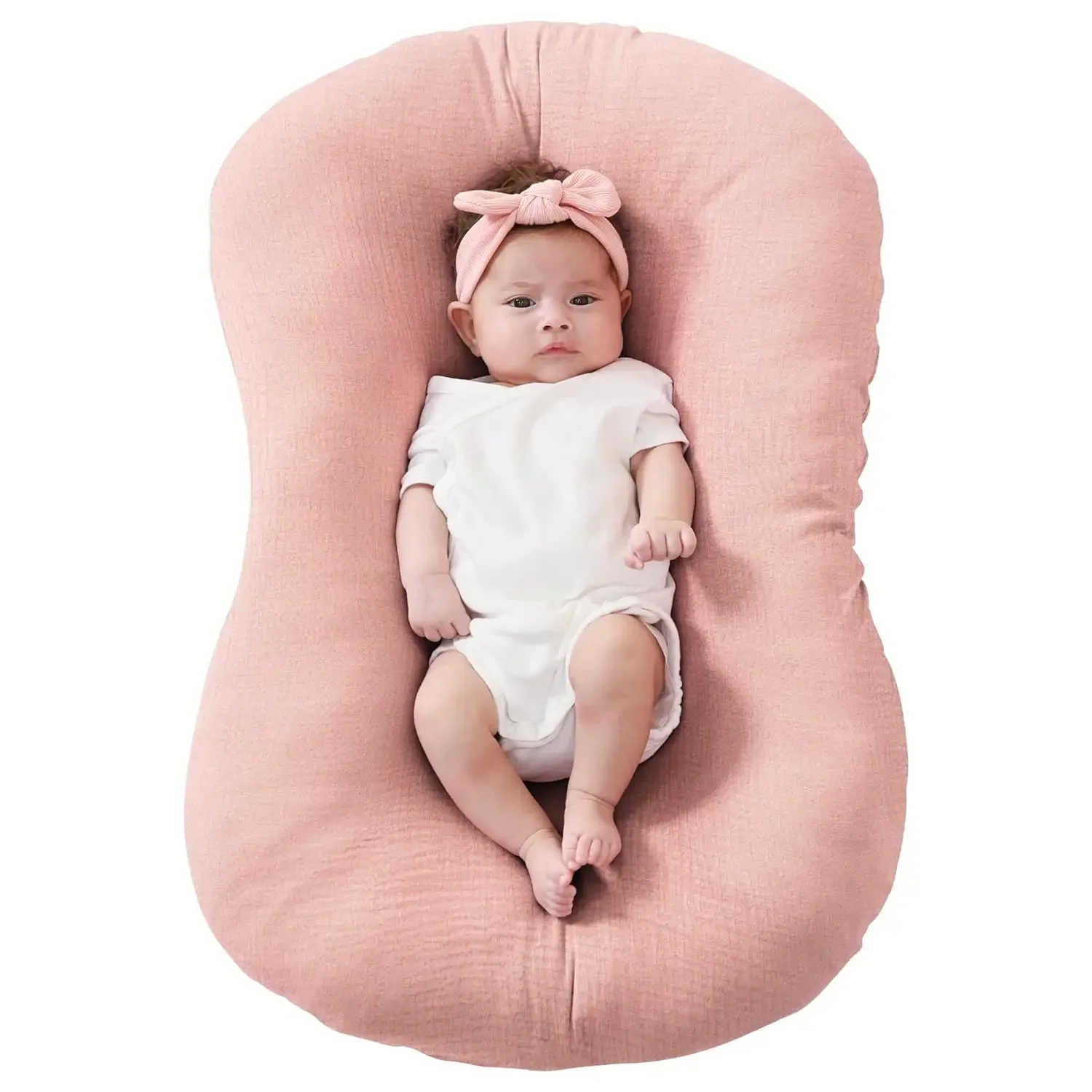 Soft Muslin Baby Lounger Cover for Newborns, Pink, Removable and Machine-Washable
Soft Muslin Baby Lounger Cover for Newborns, Pink, Removable and Machine-Washable