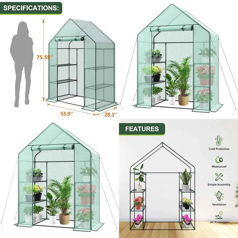 Компактная 3-ярусная 6-полочная теплица-гардероб, 56x28x76, прочное покрытие из полиэтилена, уличная оранжерея для растений и овощей
Компактная 3-ярусная 6-полочная теплица-гардероб, 56x28x76, прочное покрытие из полиэтилена, уличная оранжерея для растений и овощей