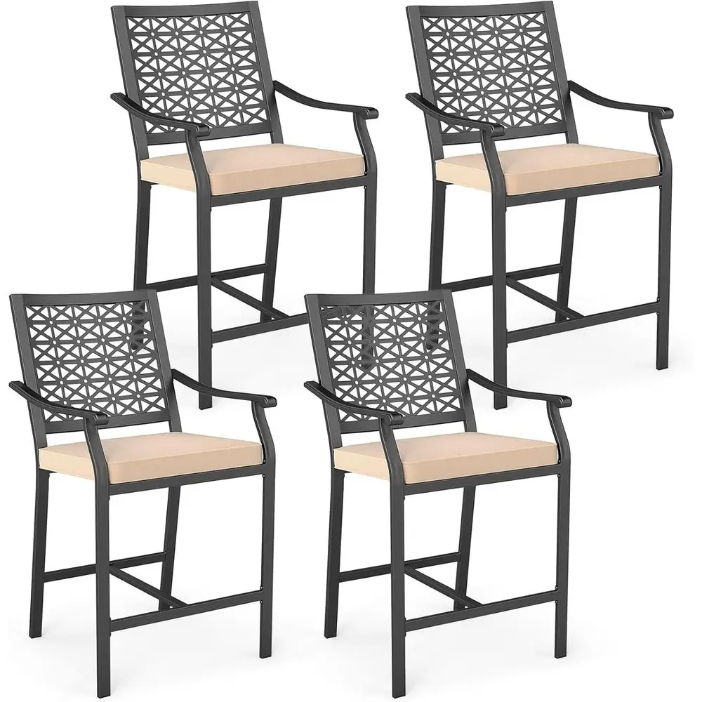 Set of 4 Outdoor Bar Stools, 25 Tall Chairs with Cushions, Armrests, Footrest, 330 lbs Capacity, Metal Counter Height for Patio,
Set of 4 Outdoor Bar Stools, 25 Tall Chairs with Cushions, Armrests, Footrest, 330 lbs Capacity, Metal Counter Height for Patio,