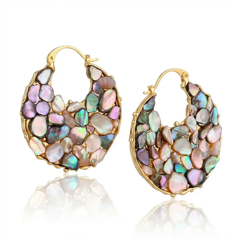 Luxury Natural Abalone Shell Earrings for Women Mother of Pearl Inlay Gold Plated Iridescent Shell Hoop Earrings Boho Jewelry
Luxury Natural Abalone Shell Earrings for Women Mother of Pearl Inlay Gold Plated Iridescent Shell Hoop Earrings Boho Jewelry