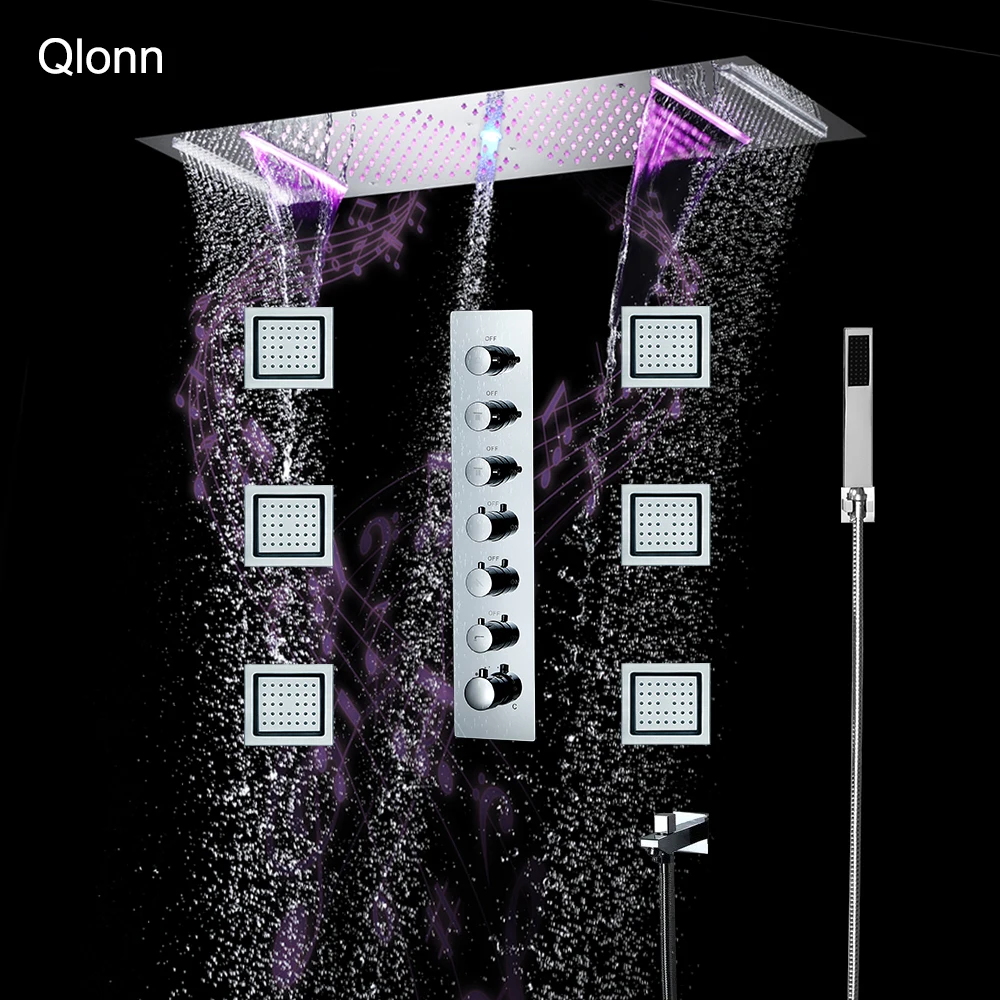 Qlonn 35*12 Inch LED Music Showers Panel Large Rain Shower Head Bathroom Emotional Appeal Smart Thermostatic Showers Faucet Set
Qlonn 35*12 Inch LED Music Showers Panel Large Rain Shower Head Bathroom Emotional Appeal Smart Thermostatic Showers Faucet Set