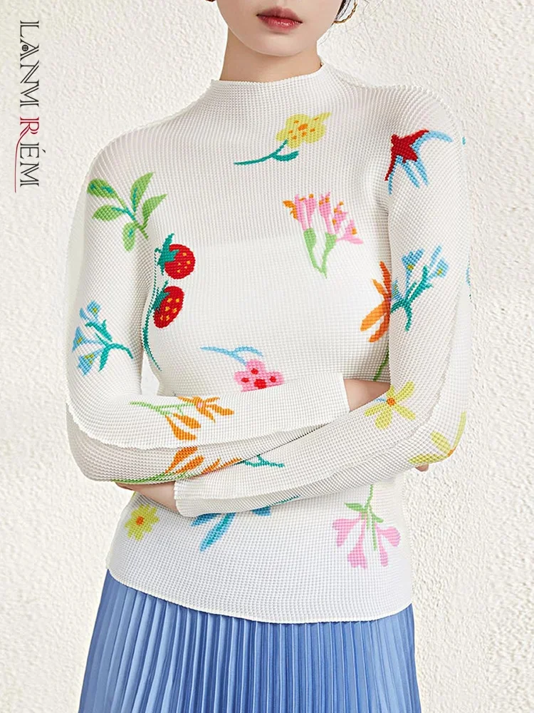 Pleated T Shirt For Women Turtleneck Printed Flower Long Sleeves Slim Fashion Top Female Clothing 2025 New 2YA1376
Pleated T Shirt For Women Turtleneck Printed Flower Long Sleeves Slim Fashion Top Female Clothing 2025 New 2YA1376