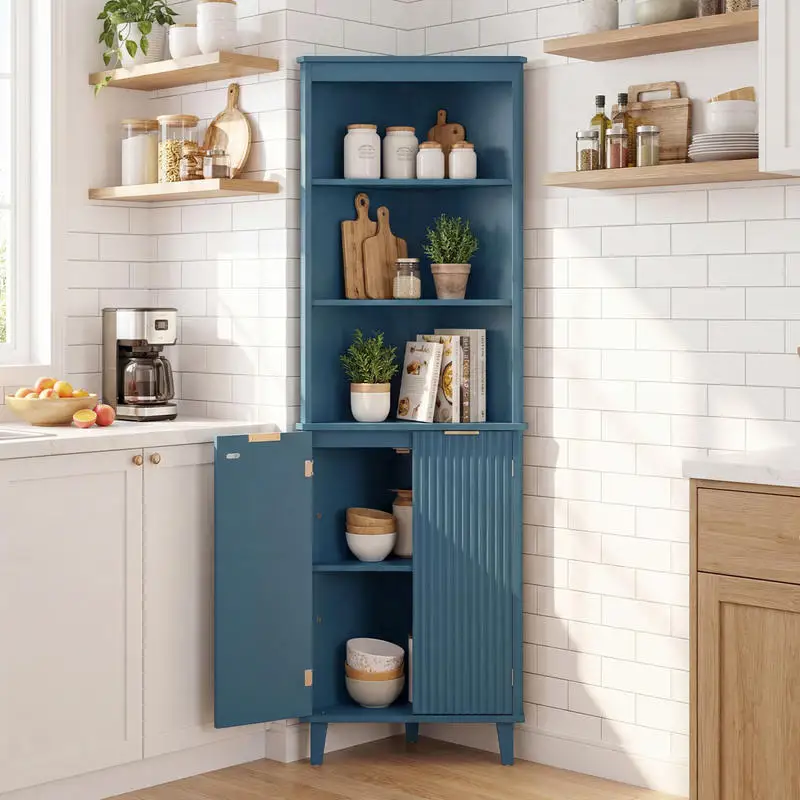 68 Inch Tall Bathroom Floor Storage Cabinet with Fluted Doors-Blue
68 Inch Tall Bathroom Floor Storage Cabinet with Fluted Doors-Blue
