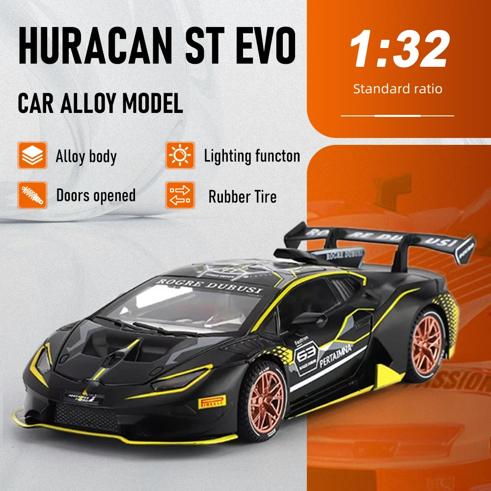 1:32 Huracan ST EVO SUPRA GT4 Miniature Alloy Diecast Toy Model Car with Sound and Light Doors Opened Rubber Tire Gifts for Kid
1:32 Huracan ST EVO SUPRA GT4 Miniature Alloy Diecast Toy Model Car with Sound and Light Doors Opened Rubber Tire Gifts for Kid