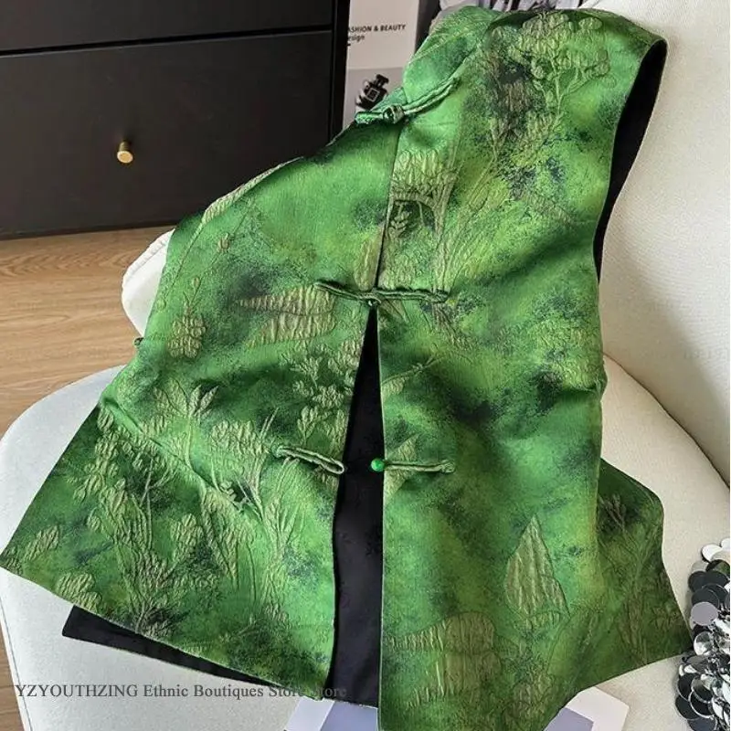 Green Vintage Improved Qipao Vest Chinese Style Mandarin Collar Chesongam Top New Women Fashion Jacquard Flower Hanfu Jacket
Green Vintage Improved Qipao Vest Chinese Style Mandarin Collar Chesongam Top New Women Fashion Jacquard Flower Hanfu Jacket