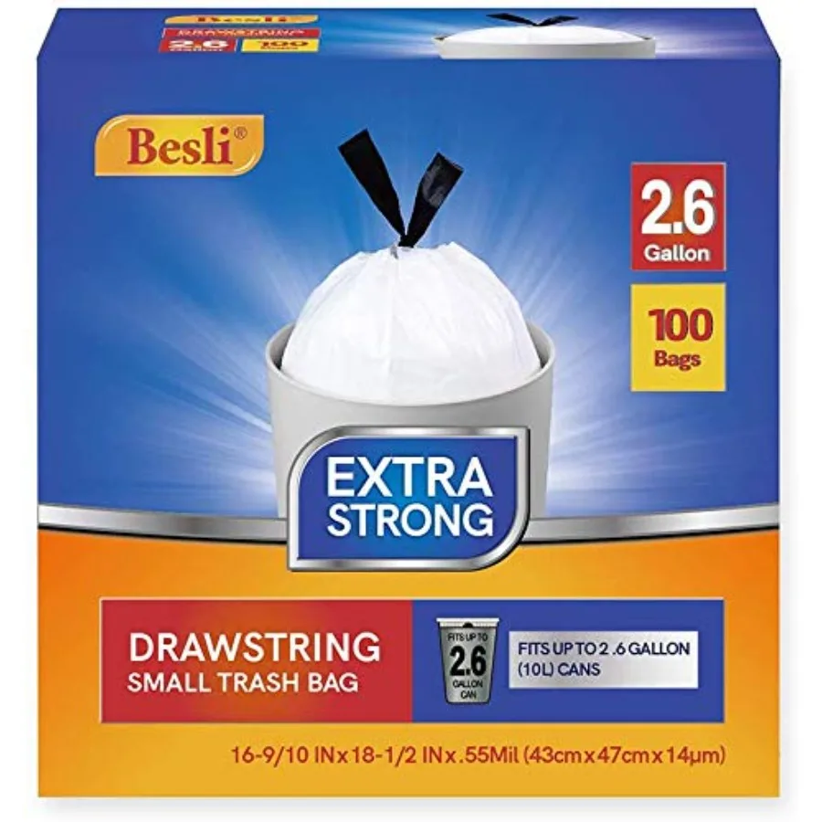 Drawstring Trash Bag Small Garbage Bag, 100 Counts White
Drawstring Trash Bag Small Garbage Bag, 100 Counts White