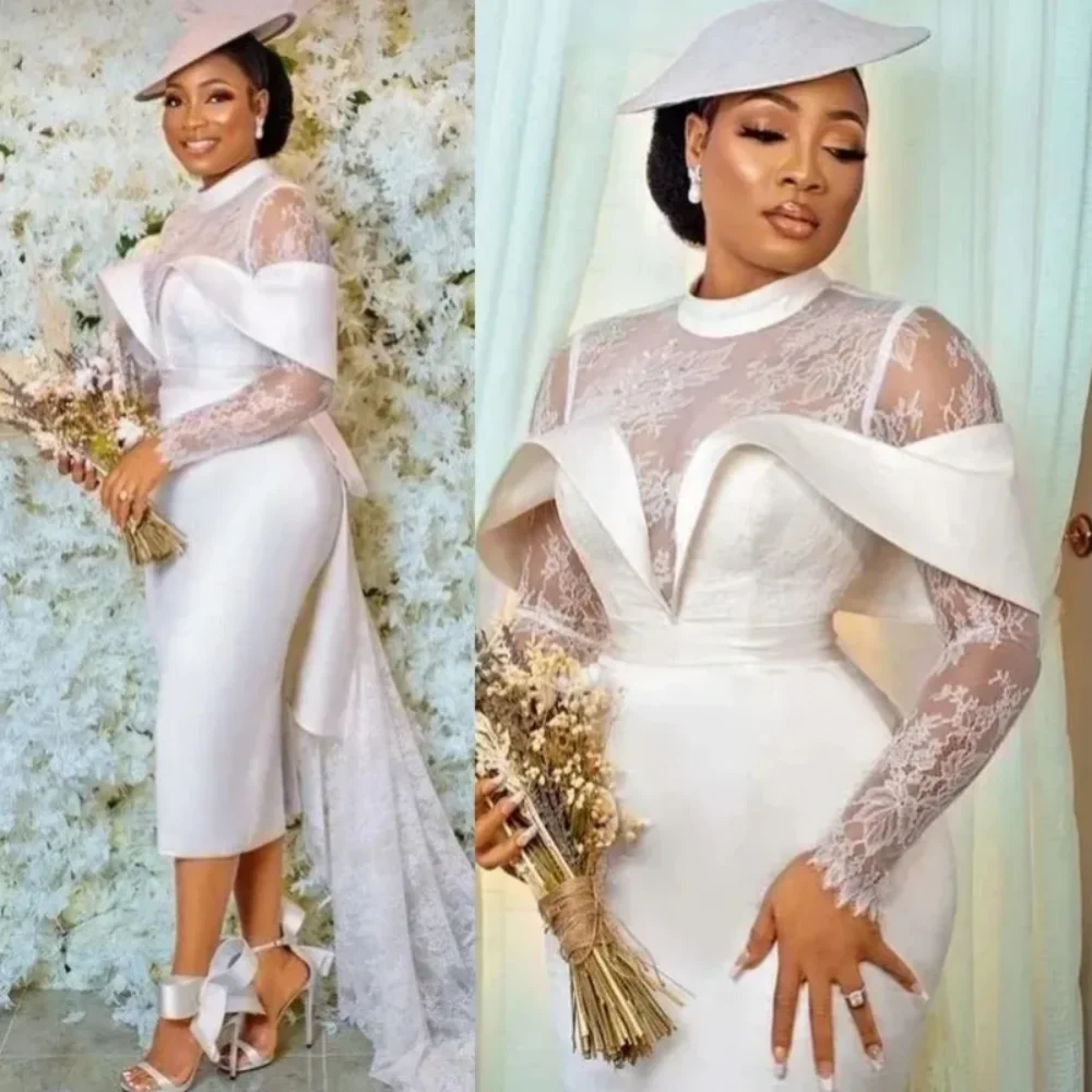 Elegant White Short Wedding Dress Lace Long Sleeves Tea Length Satin Classic African Women Bridal Party Gowns Vestidos De Noiva
Elegant White Short Wedding Dress Lace Long Sleeves Tea Length Satin Classic African Women Bridal Party Gowns Vestidos De Noiva