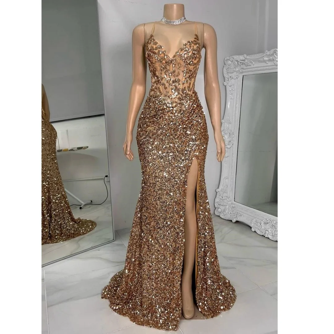 Золотые вечерние платья с блестками и разрезом Русалка Vestidos de noche Спагетти на бретельках Платье для выпускного вечера по индивидуальному заказу Свадебное платье
Золотые вечерние платья с блестками и разрезом Русалка Vestidos de noche Спагетти на бретельках Платье для выпускного вечера по индивидуальному заказу Свадебное платье