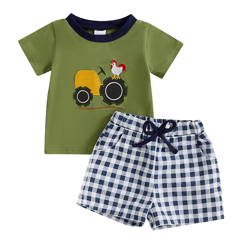 0-3Y Newborn Baby Toddler Boy Shorts Set Tractor Rooster Short Sleeve T-shirts Plaid Shorts with Pockets 2 Piece Summer Outfit
0-3Y Newborn Baby Toddler Boy Shorts Set Tractor Rooster Short Sleeve T-shirts Plaid Shorts with Pockets 2 Piece Summer Outfit