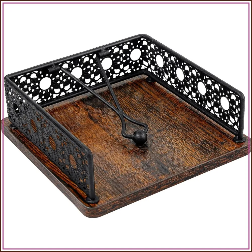 Farmhouse Napkin Holder with Weighted Arm, Sunflower Edging, Black Iron & Wood, for Kitchen Counter
Farmhouse Napkin Holder with Weighted Arm, Sunflower Edging, Black Iron & Wood, for Kitchen Counter