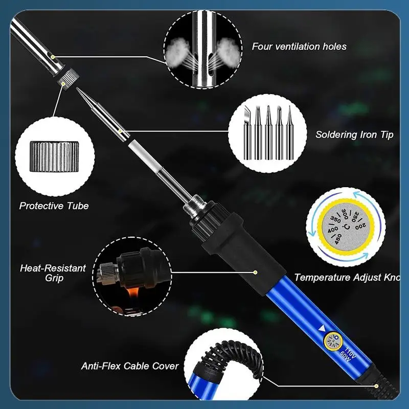 AB02 Soldering Soldering Iron Kit Adjustable Temperature Solder Iron 60W With 5 Iron Tips US Plug
AB02 Soldering Soldering Iron Kit Adjustable Temperature Solder Iron 60W With 5 Iron Tips US Plug