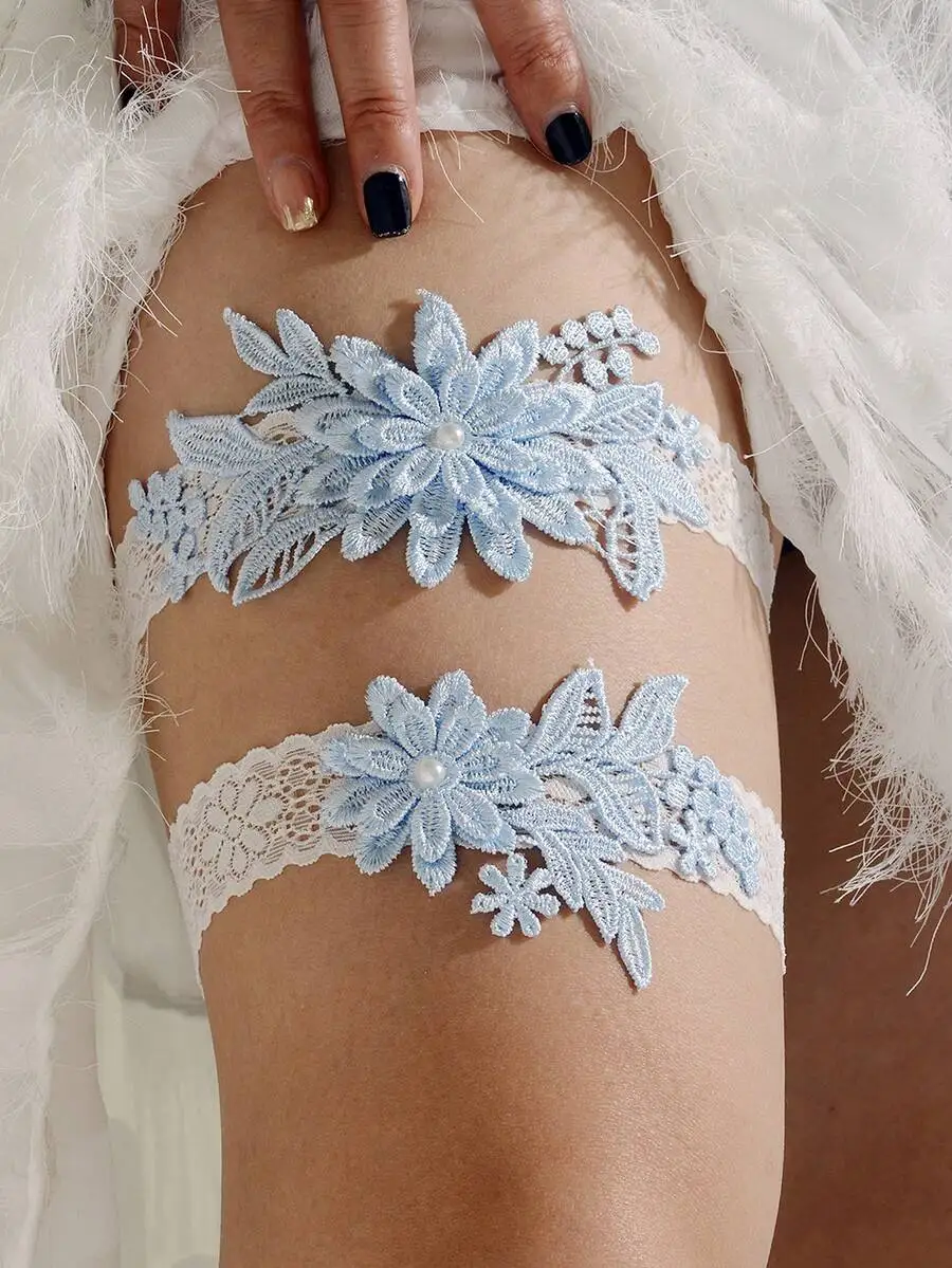 2pcs/Set Fashionable Court-Style White Lace Blue Faux Pearl Flower Romantic Wedding Bridal Bridesmaid Sexy Garter Belt With Body
2pcs/Set Fashionable Court-Style White Lace Blue Faux Pearl Flower Romantic Wedding Bridal Bridesmaid Sexy Garter Belt With Body