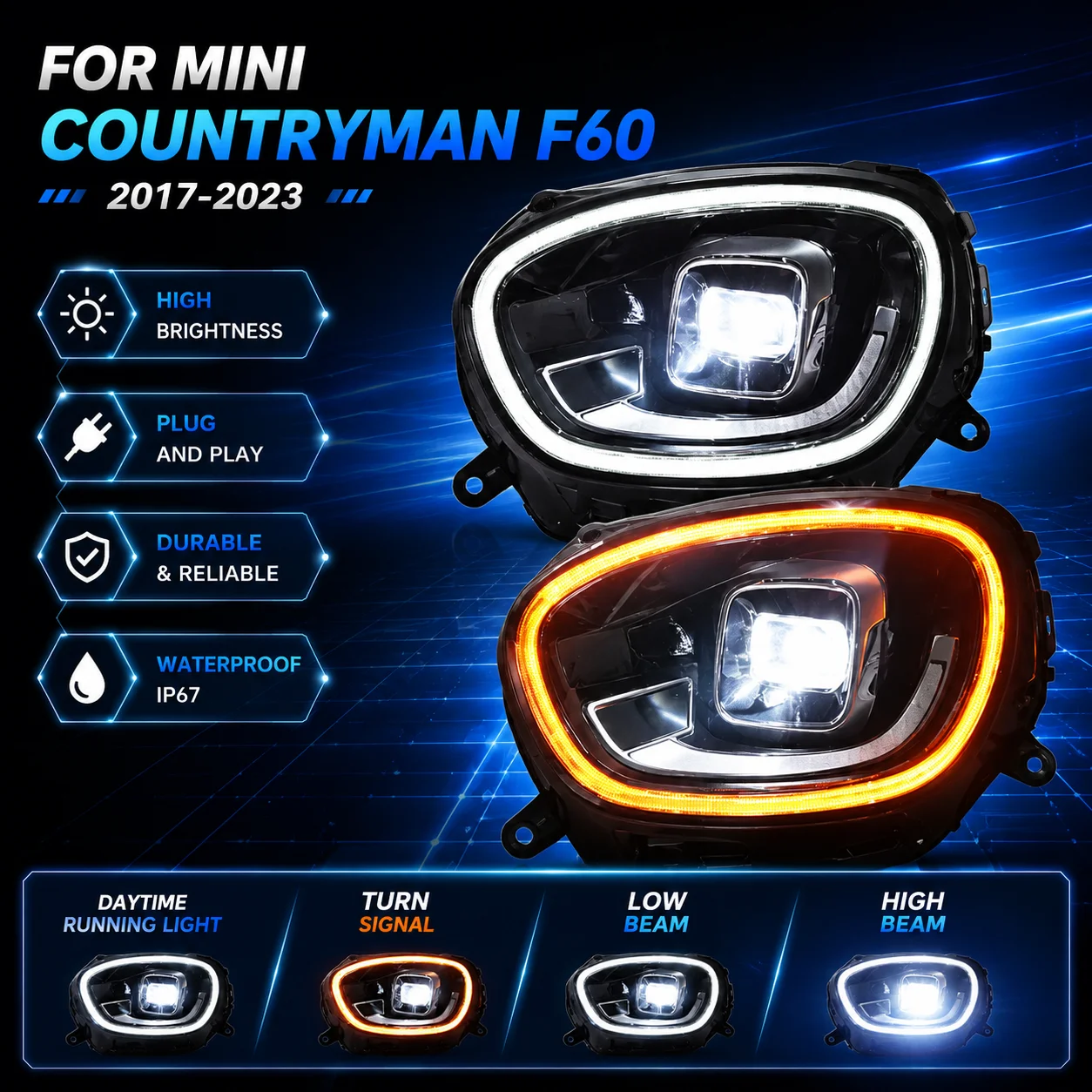 Car LED Headlight Parts For BMW MINI Countryman F60 2017-2023 DRL Brake Turn Signal Lamp Plug And Play
Car LED Headlight Parts For BMW MINI Countryman F60 2017-2023 DRL Brake Turn Signal Lamp Plug And Play