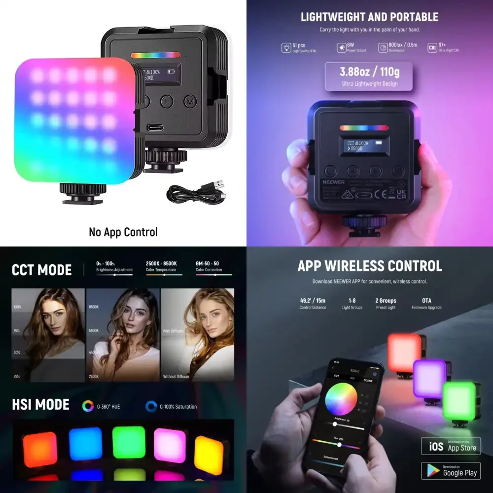 NEEWER RGB62 Magnetic RGB Video Light with APP Control 360° Full Color LED Camera Light with 3 Cold Shoes Photography
NEEWER RGB62 Magnetic RGB Video Light with APP Control 360° Full Color LED Camera Light with 3 Cold Shoes Photography